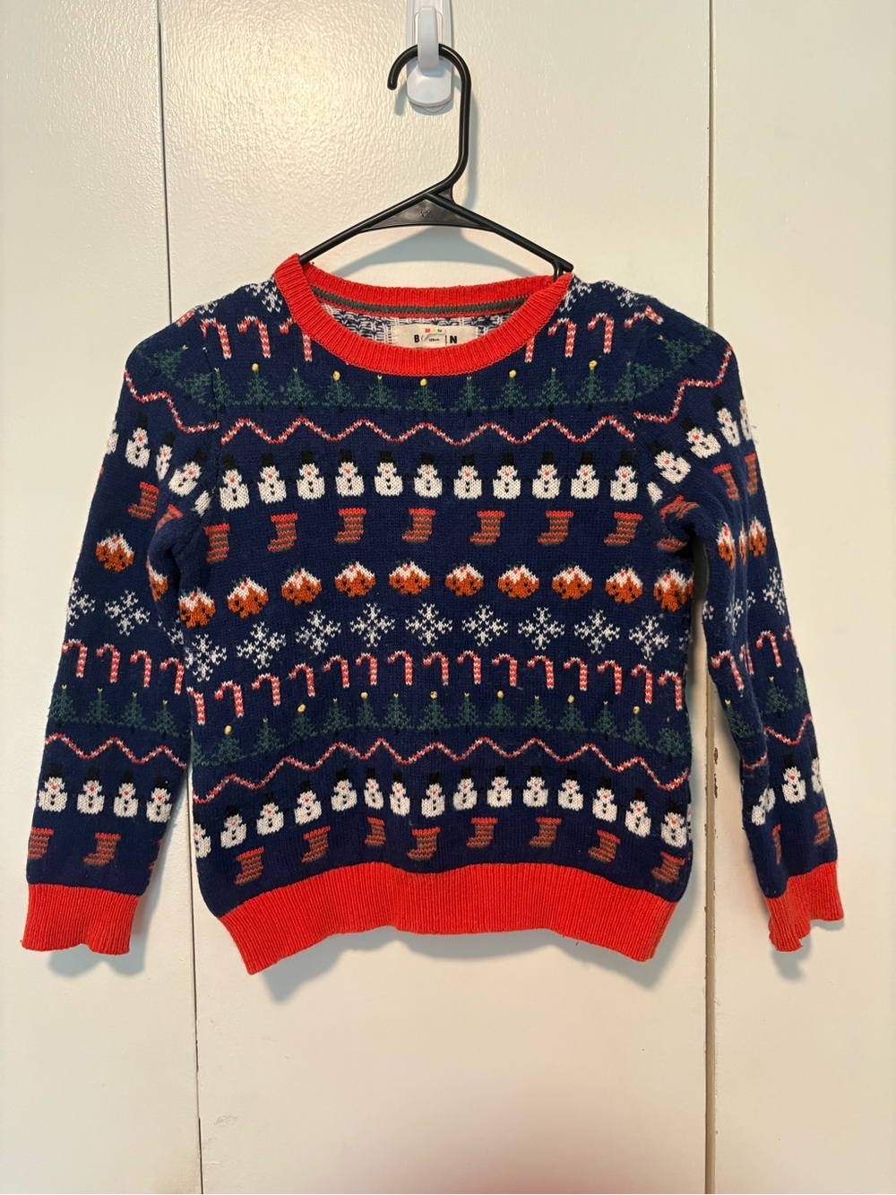 Mini Boden kids' 7-8 Yrs Christmas holiday sweaterfestive snowman &candy cane